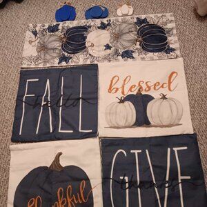 Fall 4 pillow covers 1 table runner and 3 wood pumpkins